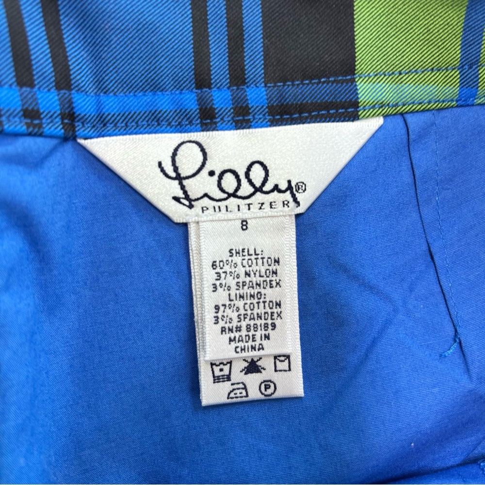 Lilly Pulitzer Plaid Golf Skort Blue and Lime Green Plaid 8 Medium - Picture 12 of 13